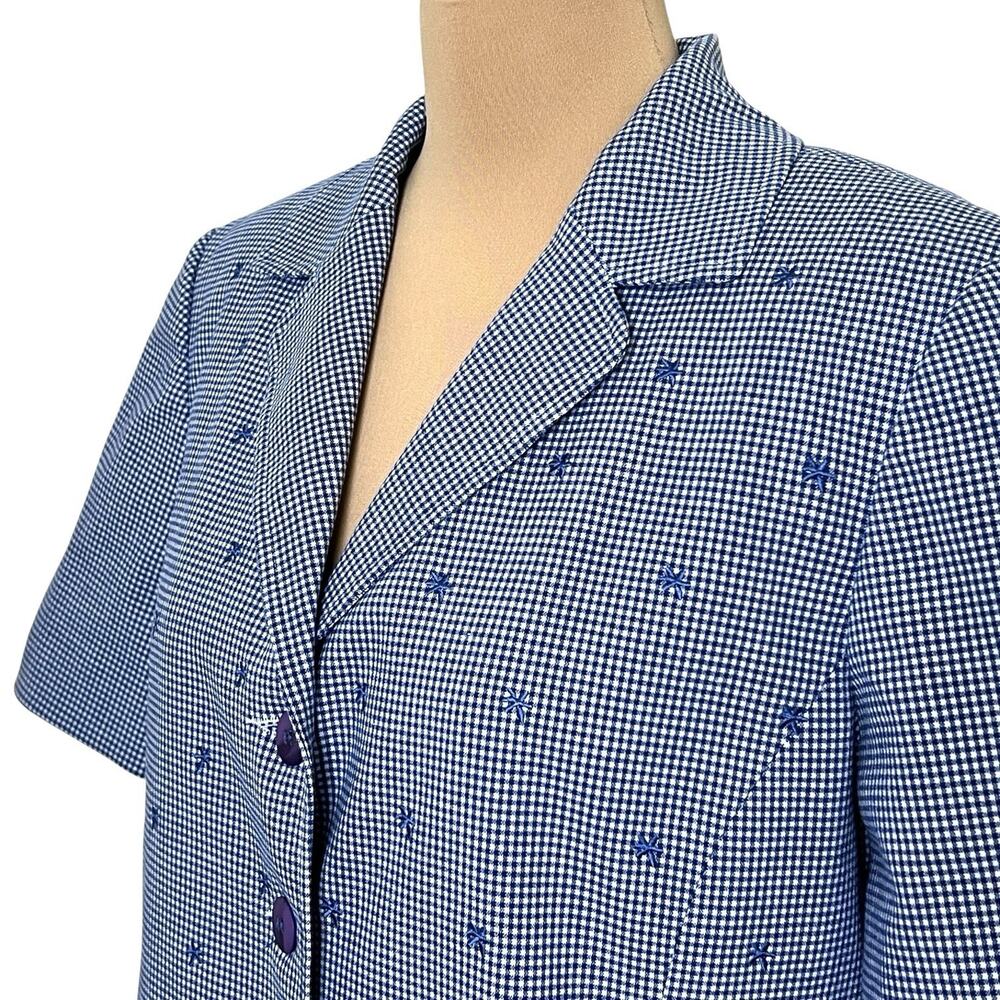 Napa Studio Button Jacket Size 12 Blue Check Embroidered Accents Lined 90s Vtg - Picture 2 of 10